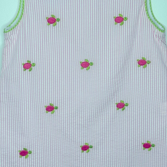 ANAVINI Hand Smocked Pink/White Seersucker Turtles Girls Dress Size 3 - Picture 5 of 5